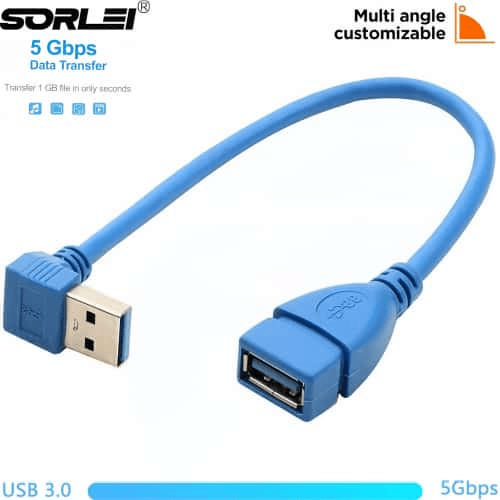 高速USB 3.0公母延长线90°USB 3.0数据线直角L型USB转USB线