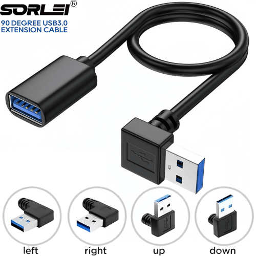 USB延长线弯头90度直角L型弯头数据线 高速USB3.0弯头充电数据线