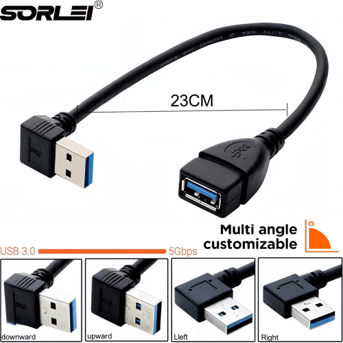 USB3.0延长线-黑色L型弯头数据线
