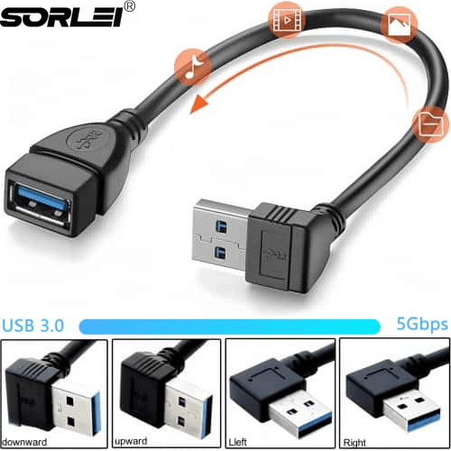 USB3.0延长线-黑色L型弯头数据线