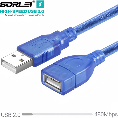 USB2.0延长线-透明蓝 双屏蔽