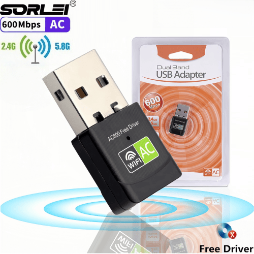 600m免驱双频USB无线网卡2.4G_5.8G台式机_笔记本wifi信号接收器-黑