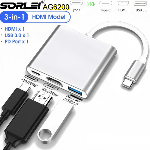 USB C 3 in1 Hub 4K HDMI PD TYPE C Multiport Adapter Type C to HD 4K Splitter PD 100W Max Charger for Samsung Huawei Macbook Laptop