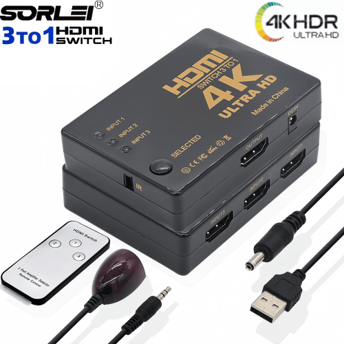 Plastic nickel plating 3 Port Ultra HD 4K HDMI Switch 3 in 1 Out HDMI Video Switcher Switch 3x1 Support 3D IR Remote