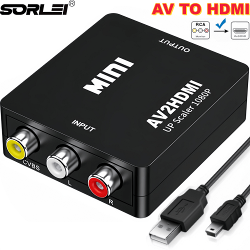 High Quality Mini RCA to HDTV Converter AV Converter AV to HDMI Box Supporting Full HD 1080P With USB Cable