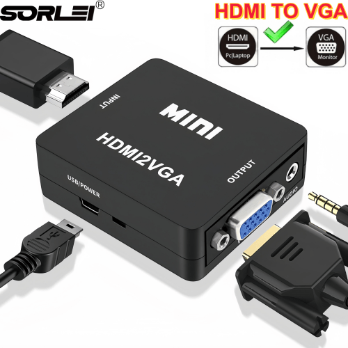 1080P MINI HDMI to VGA video onverter With Audio HDMI2VGA Video Box Adapter for Xbox360 PC DVD PS3 PS4