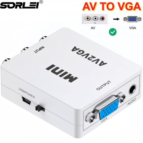 1080P HD Mini AV2VGA Video Converter RCA to VGA with 3.5mm Audio CVBS AV to VGA Converter for PC Laptop