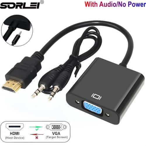 HDMI to VGA Converter Adapter Cable With 3.5MM Audio Jack Cable Adapter M/F 1080P for Computer Desktop Laptop