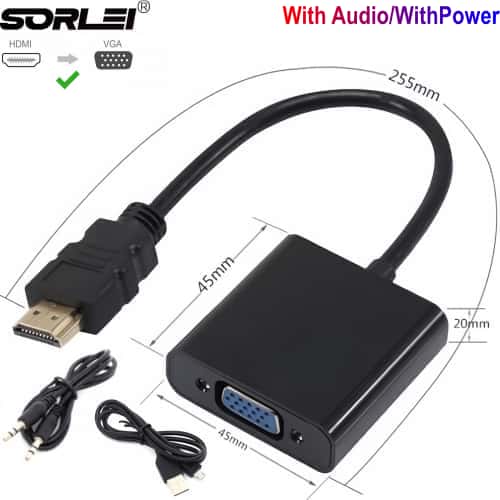 1080p 60hz HDMI to VGA Adapter Adaptor Converter Male Female With 3.5mm Audio and Micro USB Power Supply for Computer Desktop Laptop