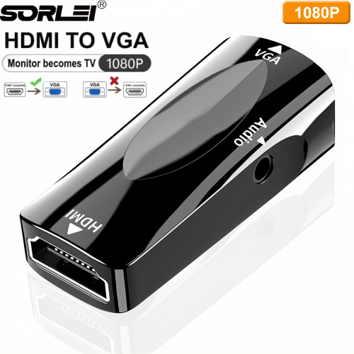Mini HDMI Male to VGA  Male to Male Video Converter Adapter with 3.5mm Audio Jack