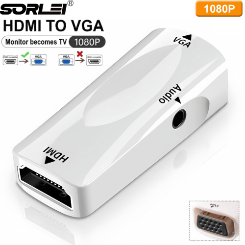 Mini HDMI Male to VGA Converter 1080p Adapter with Audio Cable HDTV to VGA Adapter for Laptop PVC Jacket