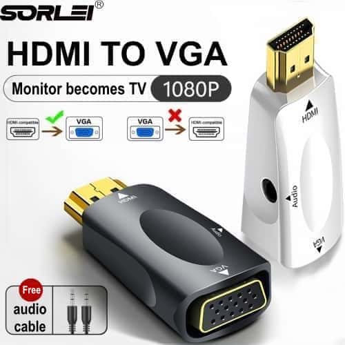 Mini HDMI Male to VGA Female Video Converter Adapter with 3.5mm Audio Jack for PC Laptop TV Box Computer Display Projector