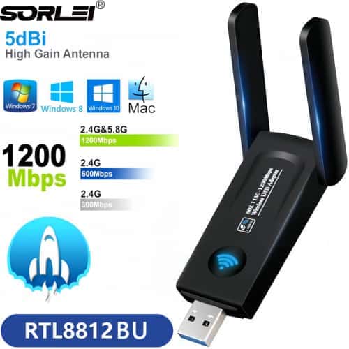 High Quality 1200Mbps WiFi6 External Wireless Network Card Dual-Band Driver-Free USB for Laptop Desktop