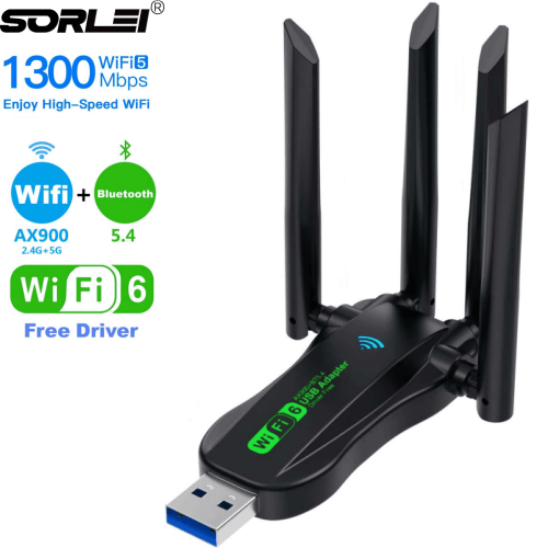 AX900 USB3.0 1300Mbps Wireless Network Card 5GHz Dual-Band WiFi6 12DB Transmission Rate for Laptops