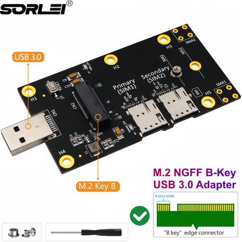 M.2 NGFF B-Key USB 3.0 Adapter High-Speed Dual Nano SIM Slots 4G/5G Module with Dual Nano SIM Card Slots for 3G 4G 5G WWAN LTE Module